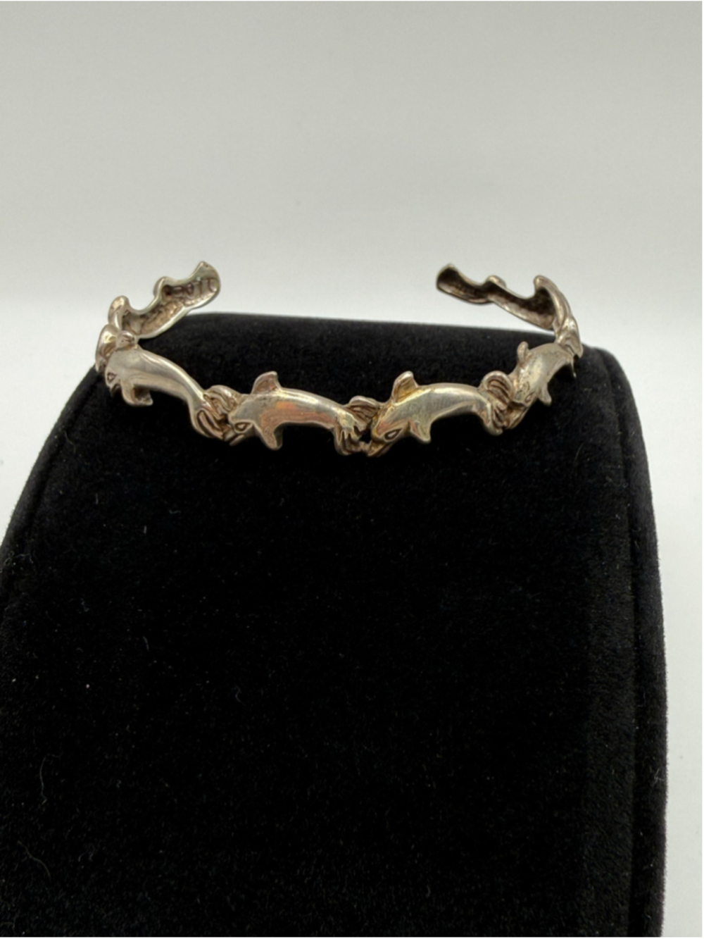 Vintage Sterling Silver Dolphin Cuff Bracelet Signed Nautical Ocean Jewelry
